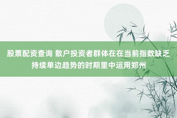 股票配资查询 散户投资者群体在在当前指数缺乏持续单边趋势的时期里中运用郑州